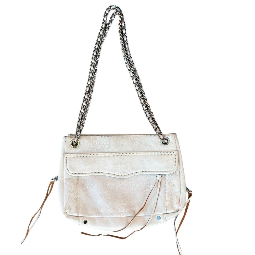 Rebecca Minkoff Avery Bag Ivory Textured Leather Chain Shoulder Crossbody FLAW